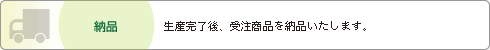 納品　生産完了後、受注商品を納品いたします。